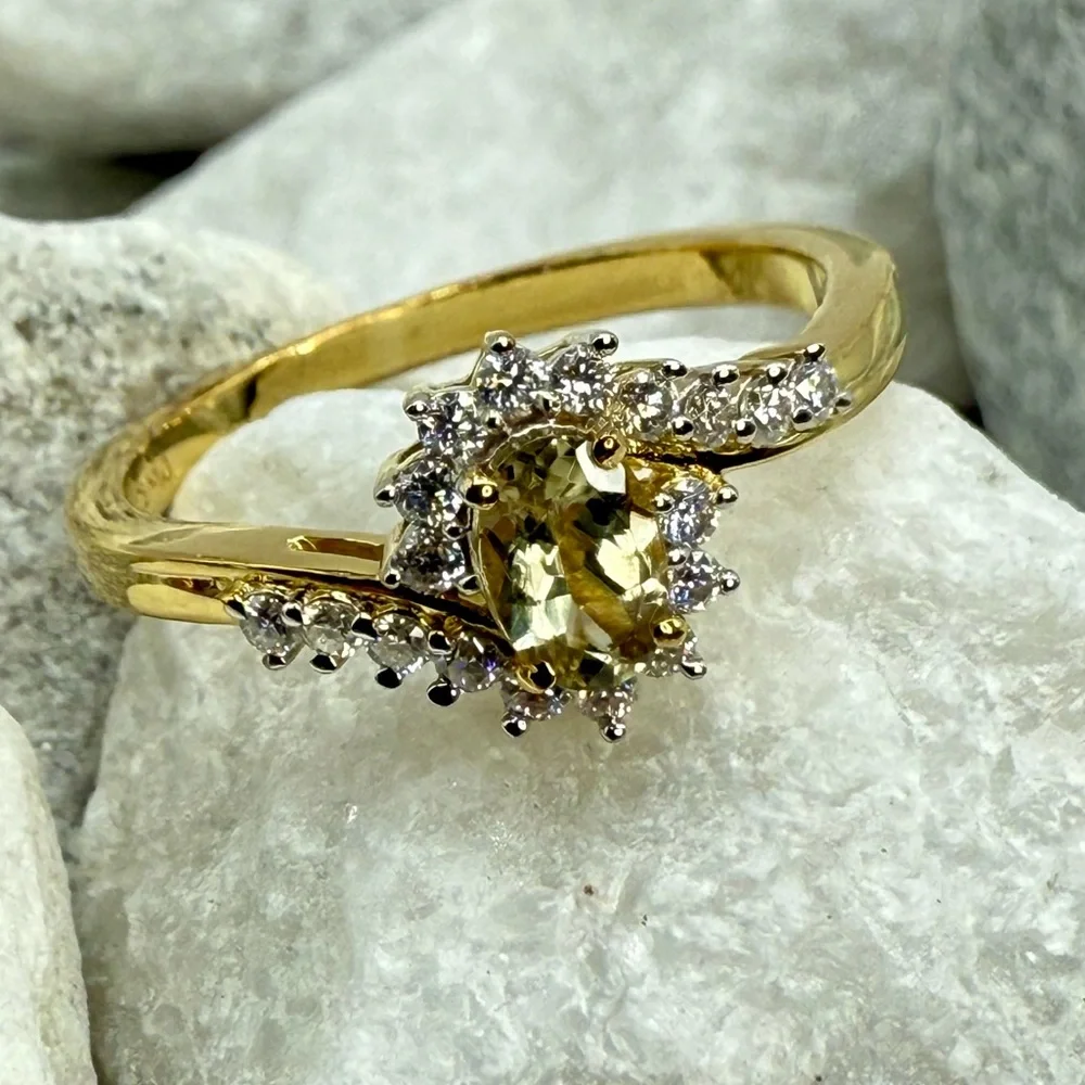 NWT AAA Turkizite & Moissanite 0.90ct Bypass Ring 18K Vermeil YG over 925 Size 9